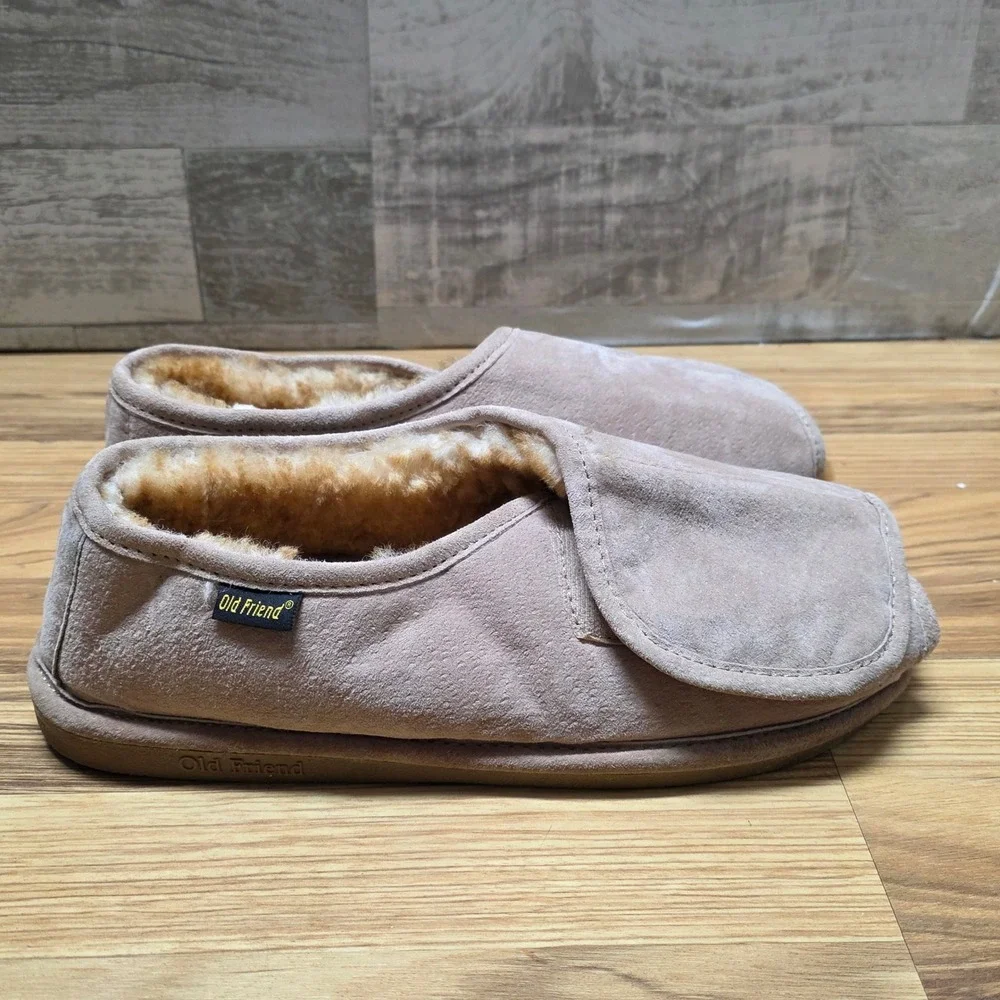 Old Friend Adjustable Step In Slippers Men's Size 12-13 M Light Brown Sheeepskin
